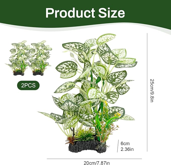 Silk Aquarium Plants 9.8in 2-Pack | Soft fish-safe durable fade-resistant for fresh/salt weighted base flexible
