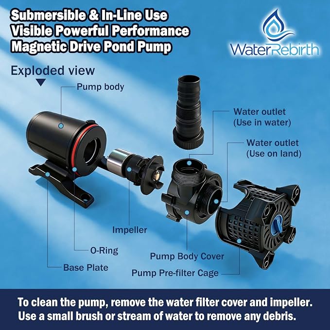 Pond Pump Set, 850GPH Adjustable Submersible Pump for Fountains & Waterfalls, 46W Motor, 2 Install Options, 20.3ft Cord for Pond, Aquarium, Agri Irrigation, Small Circulation System