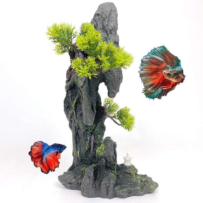 Large and Tall Aquarium Mountain View Stone Decorations | Aquarium Ornament Rock Cave Landscape Artificial Mountain View Fish Tank Caves for Betta Hiding Reptile Aquarium Supply