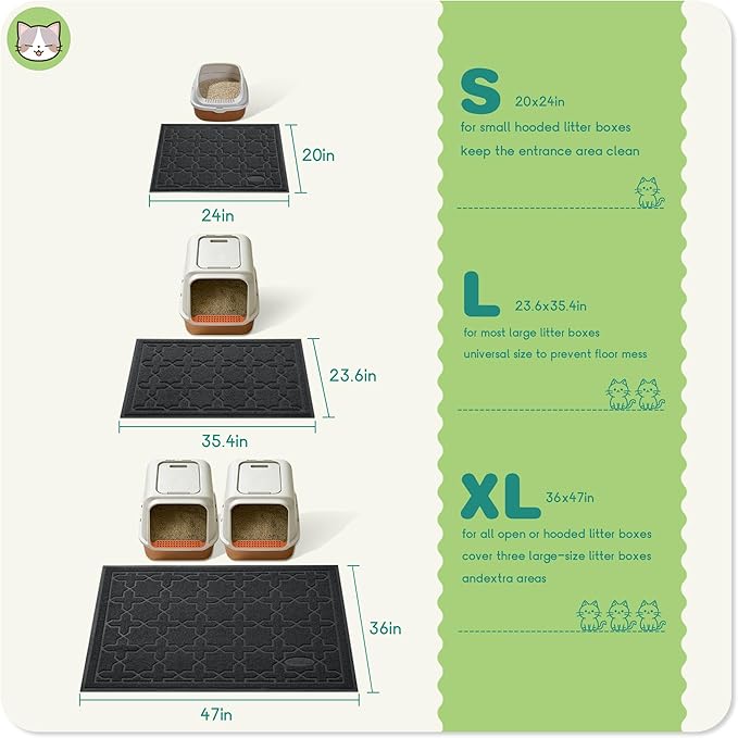 Yimobra Cat Litter Mat, Litter Trapping Waterproof Non Slip PVC Mat, Scatter Control Easy Clean for Litter Box, 35.4"x23.6", Black