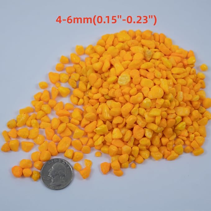 Colored Aquarium Gravel,Colorful Pea Gravel,Garden Rocks,Decorative Stones Rocks for Fish Tank,Aquarium,Fairy Garden Decor,Planters,Vase Fillers,Landscaping,1 Pound (Orange Yellow, 4-6mm)