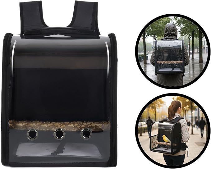 Pet Bird Backpack with Ventilated Acrylic Front and Perch for Travel