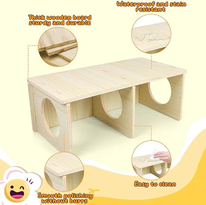 Hamster and Mouse Wooden Tunnel Cage Secret Peep Shed 2-Chamber Wooden Hamsters Chamber for Gerbil Rat Mice Hideout & Tunnel Exploring Toys