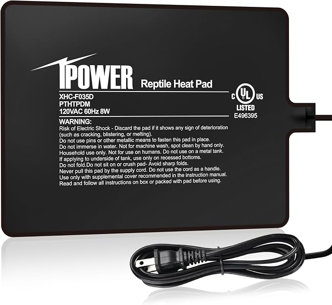 iPower Reptile Heat Pad 6X8 Inch 8W Under Tank Terrarium Warmer Heating Mat for Turtle, Lizard, Frog, Snake, Reptile, and Other Small Animals