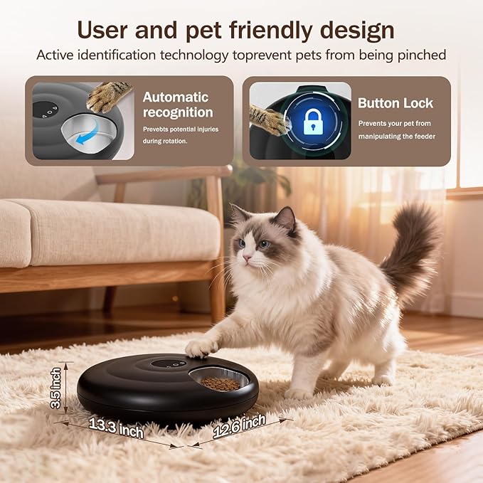 Automatic Wet Food Cat Feeder, Auto Refrigerated Wet Foods Feeder for Cats Dogs 6 Meal Timed Fresh Foods Dispenser with 2 Ice Packs Automatic Cat Dog Food Stainless Steel Bowl for Kitty Puppy Cat Dog