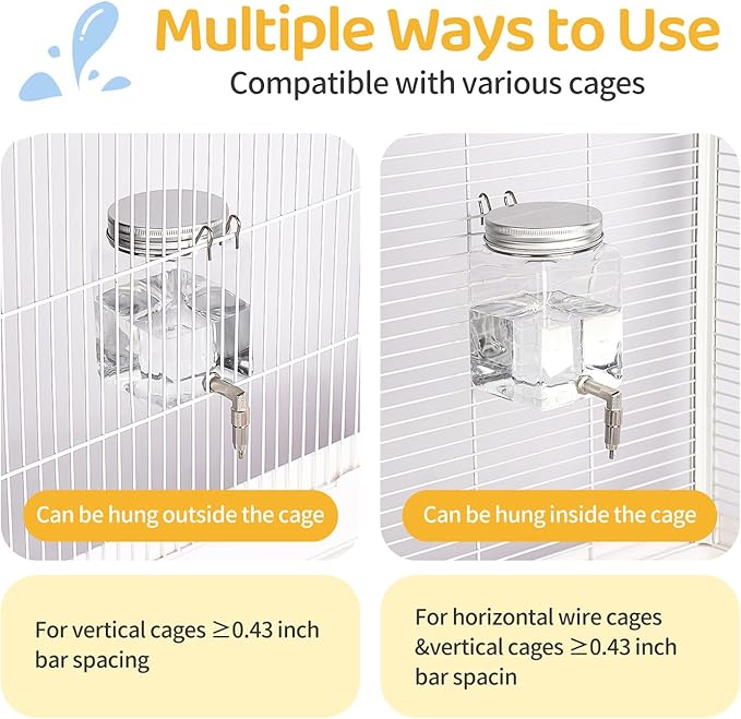 Bird Water Dispenser No Drip 10oz – Leak Proof Small Animal Water Bottle with Stainless Steel Needle Valve & 180° Rotatable Bracket for Parakeet Hamster Mouse Sugar Glider Gerbil