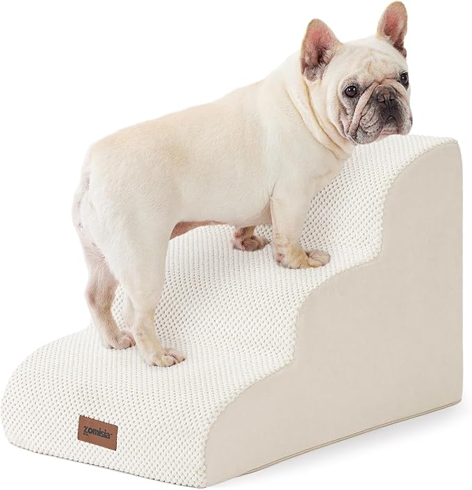 ZOMISIA Dog Stairs for Small Dogs - Pet Stairs for Couch and Bed, 35D Foam Dog Steps Ramp with Non-Slip Bottom Beige, 3 Steps