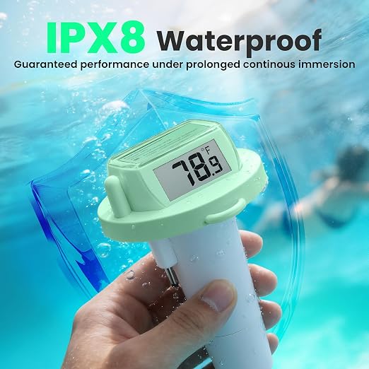 Pool Thermometer Floating, Digital Swimming Pool Thermometer, IPX8 Waterproof with Double Sided Display for Pond, Hot Tub, Aquarium (Green, Battery Powered)