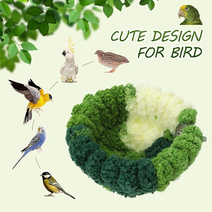 Admaison Bird Nest for Cage,Plush Hanging Bird Bed for Parakeet,Breeding Bird House for Conure,Budgie,Cockatiel,Lovebird,Canary,Finch,Hamster,Small Pets,Warm Nest (Green, S)
