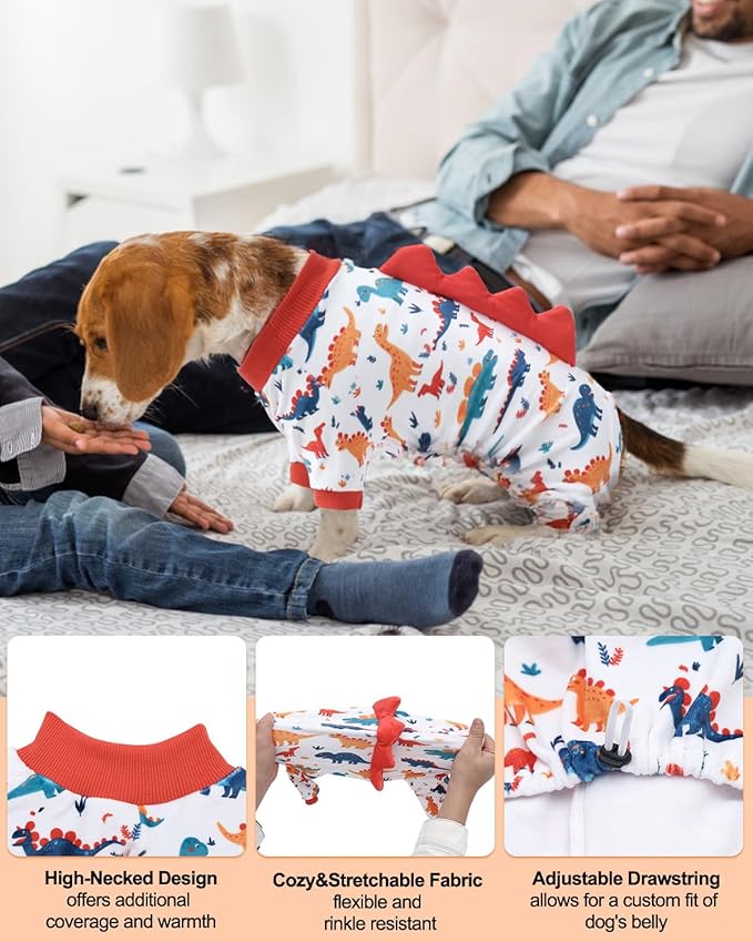 CuteBone Dinosaur Costume Dog Pajamas, Stretchy Spandex Crystal Velvet Sleepwear Coat for Small Dogs, Soft & Warm Pet Outfit Clothes for Cold Weather, Cozy Pullover Design COSP02XL