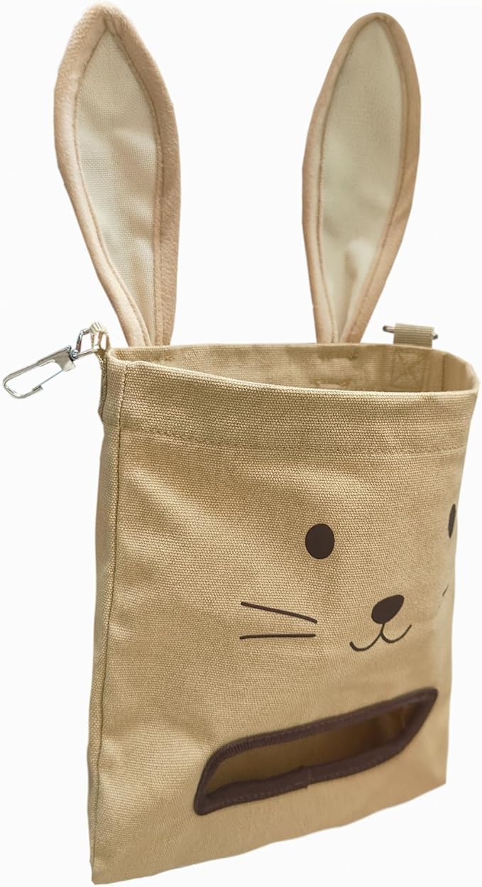 Rabbit Hay Feeder Bag - Hanging Rabbit Hay Feeder for Rabbits, Guinea Pigs and Chinchillas, Moss and Alfalfa Hay (Khaki)