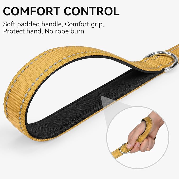 Joytale Dog Leash, 4 FT Double-Sided Reflective, Padded Handle Nylon Heavy Duty Leashes for Medium & Large Dogs Walking, Khaki