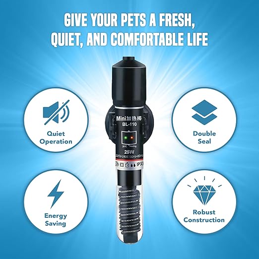 JOR Submersible Betta Heater with Sticker Thermometer for Aquarium & Frog Terrarium, Homebrewing, Aquaponics & Seed Germination (25 Watts)