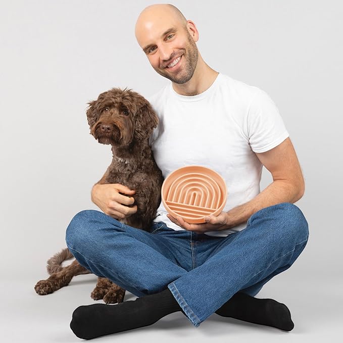 Should We Go? Slow Feeder for Dogs & Puppies, The Slowdown Bowl Silicone Slow Eating, Modern Lick Mat Design, Reduces Gulping, Fits 2 Cups, 7.5” Across x 1.5” Tall, Mealtime Challenge, Medium-Blush
