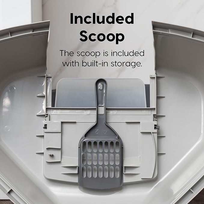 IRIS USA Cat Litter Box - Enclosed Corner Litter Box with Scoop, Hooded Litter Tray for Corners, Space-Saving Covered Litter Box, Odor Defensive, Dark Gray