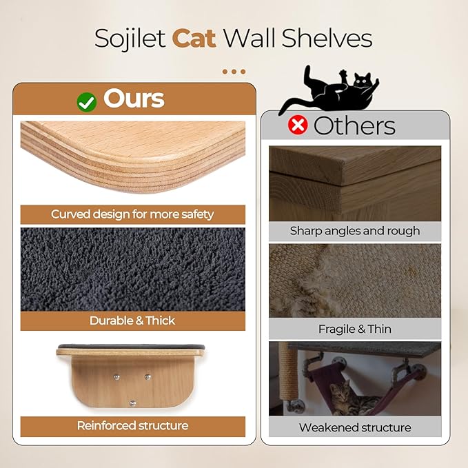 Cat Wall Shelves for Cat Wall Steps, Perch, Ladder, Wooden Floating Modern Mounted Space Saving Furniture with Scratching Cushion Removal Cover for Climbing, Jumping and Sleeping(Steps & Hammock)