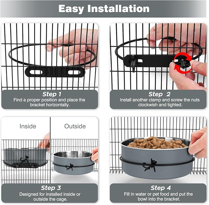 Dog Crate Bowls Hanging No Spill, Set of 2 Dog Crate Water Bowl, Kennel Bowls Mountable, Stainless Steel Pet Cage Accessories Feeder Water Food Dish Coop Cup for Cat Puppy Bunny Guinea Pig Ferret