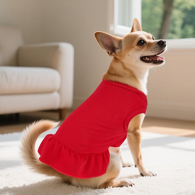 2 Pcs Dog Dress Cute Cat Skirt Solid Color Summer Clothes for Small Pet Dogs Cat (Black,Red, X-Small)