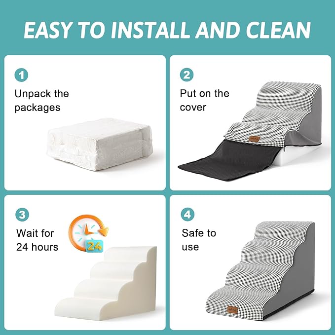 COZY KISS Dog Stairs for Small Dogs 15.7" H, Curved Dog Step for Puppy, Older Cat, Medium Pet Ramp for Sofa, Couch or Chair, Ladder with High Density Foam, 3 Step, 15.7x22.4x15.7 inch, White Black