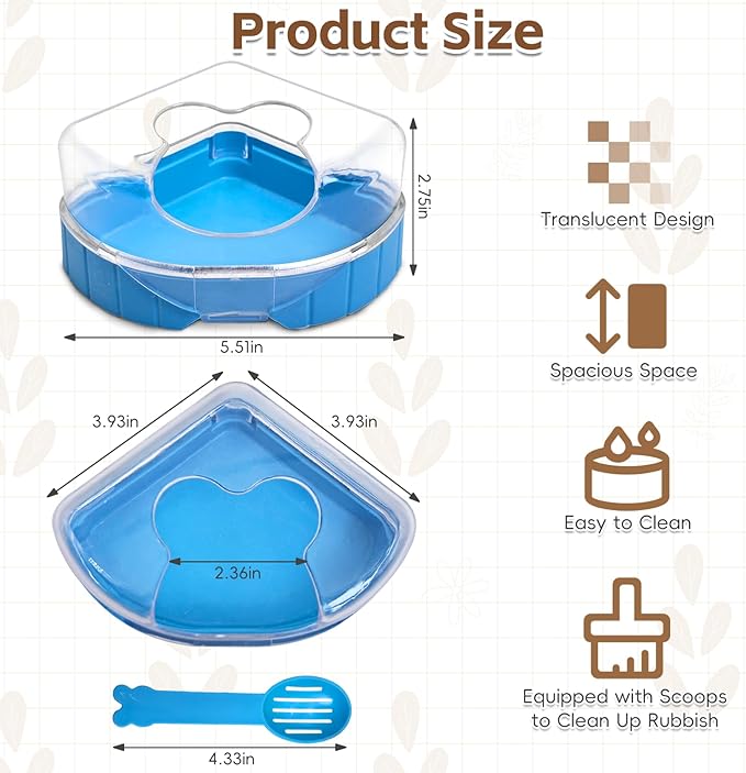 PINVNBY Hamster Bathroom Gerbil Plastic Sand Dry Bath Container Small Animal Sauna Toilet Sandbox with Scoop for Hamster Gerbil Rat Mice and Small Animal