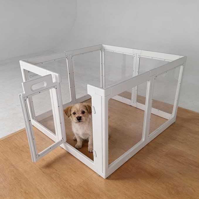 Clear Acrylic Dog Playpen Indoor, Transparent Fence for Puppy Rabbit and Cat, Easy Assemble Plastic Playard 8 Panels