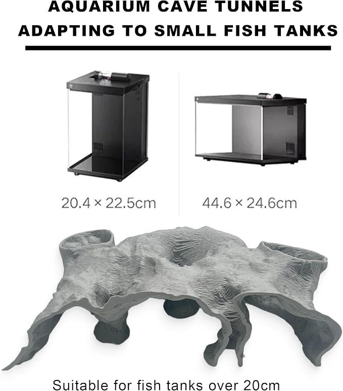 Aquarium Cave Tunnel Hideout - 3D Printed Fish Tank Cave Decor for Pleco | Friendly Sinking Base Shrimp/Betta Fish Hideout for Aquarium with Viewing Ports