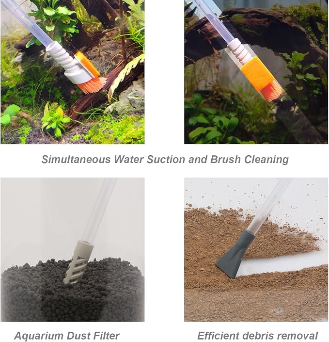 AREPK Compact Aquarium Siphon Vacuum and Water Changer Kit with Cleaning Brush. Perfect for Simultaneous Water Changing and Cleaning in Small Fish Tanks. Gravel and Sand Cleaning. (Pack of 2)