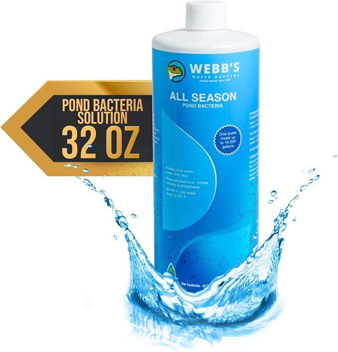 Webb's Water Garden All Season Beneficial Bacteria for Ponds, Enhances Water Clarity and Reduces Odors, Safe for Fish and Plants - 32 Fluid Oz