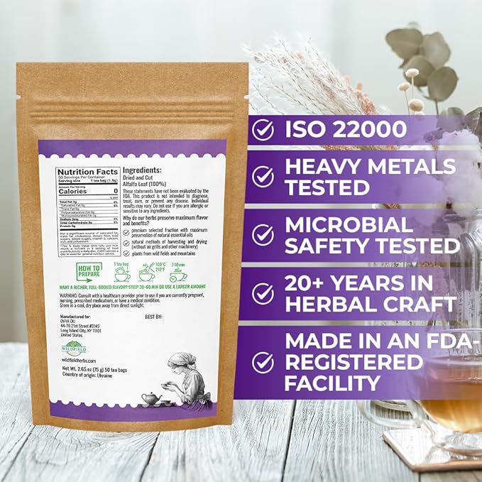 50 Bags Alfalfa Leaf Alfalfa Herb Tea (Medicago Sativa) - 24 Count 2g Tea Bags
