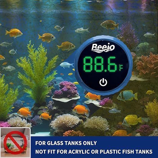 BEEJO 2 in 1 Aquarium Magnet Glass Cleaner with Touch Digital Thermometer ，Glass Fish Tanks Strong Magnetic Cleaning Brush，Aquarium Mini Algae Scraper (Blue)