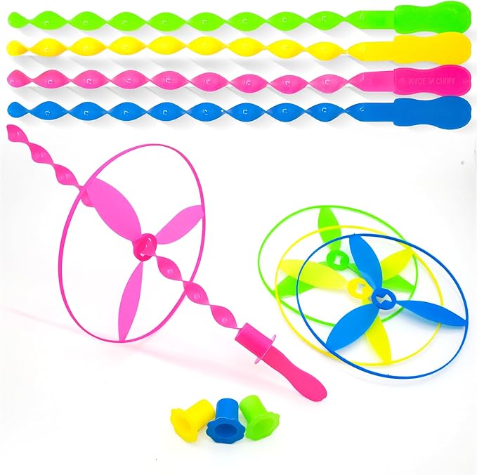 40 Pcs Large Flying Helicopter Toy Flying Disc Plastic Propeller Spinner Bamboo Dragonfly Flyer Saucers with Launchers Kids Party Favors Gifts