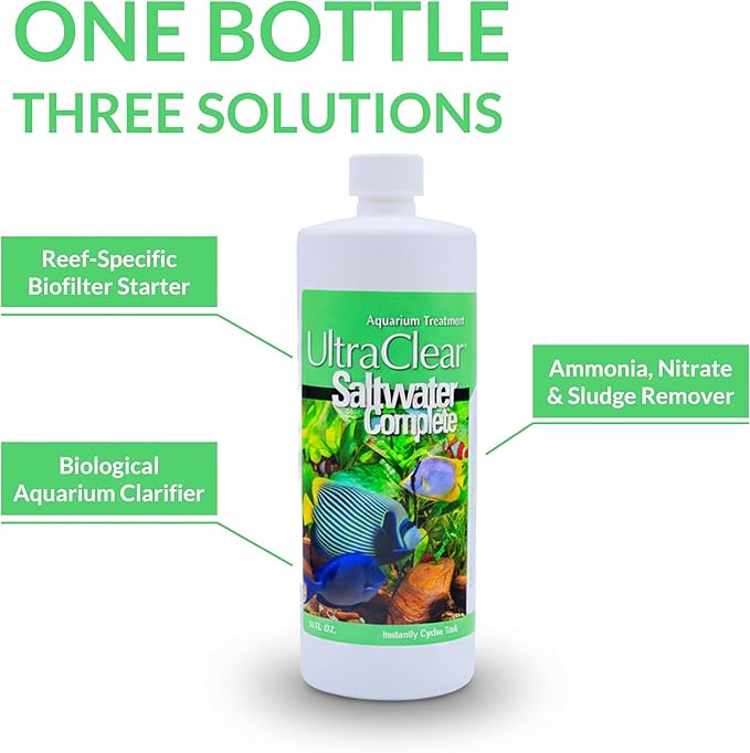 Saltwater Complete – Live Nitrifying Bacteria Blend for Saltwater & Reef Aquariums - Instant Cycle Marine Tank Starter - Removes Ammonia Nitrite - Clarifier - Safe for Fish Coral Invertebrates - 12oz