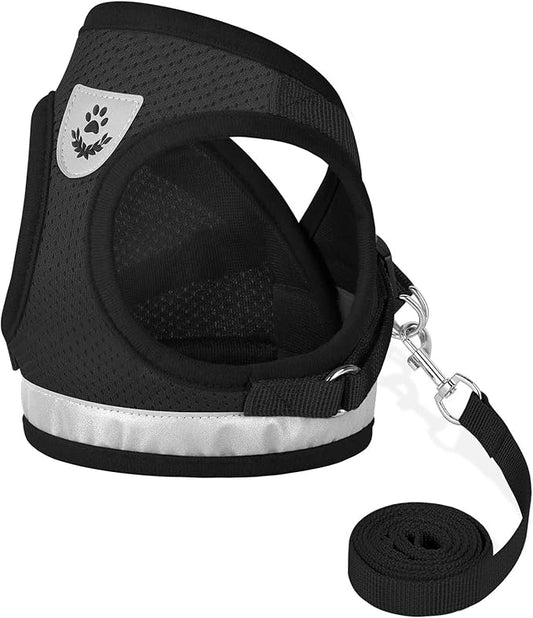 Cat Harnesses and Puppy Harness with Leashes Set, Escape Proof Cat Harness, Adjustable Reflective Soft Mesh Vest Fit Puppy Kitten Rabbit Ferrets's Outdoor Harness