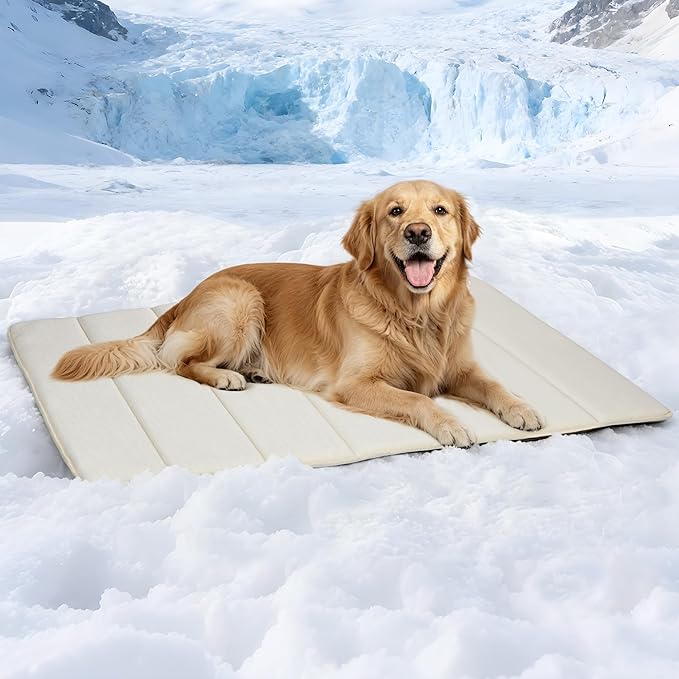 Cooling Dog Mat Q-Max>0.5 - Rapid Cooling Tech, Thin Breathable Crate Pad, Portable Washable Summer Mat, Chill Soothing Fabric - 41"x27" Extra Large Dog, Dark Beige