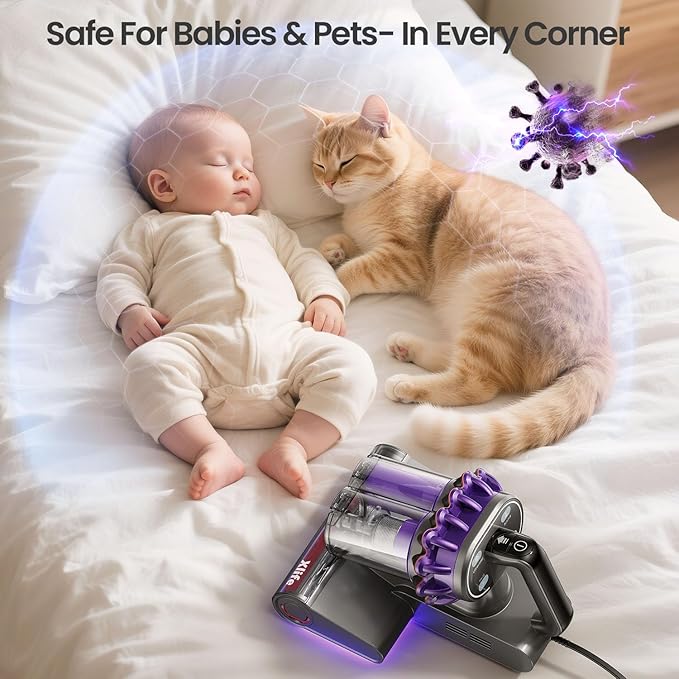 Xlife Mattress Vacuum, Bed Vacuum Cleaner with 2 Roller Brushes for Pet Hair, 253.7nm UV-C Light, 140F° Heating, 550W 16KPA Suction, HEPA Filter Couch Vauum for Bed, Sofa, Pillow, Baby Crib (Corded
