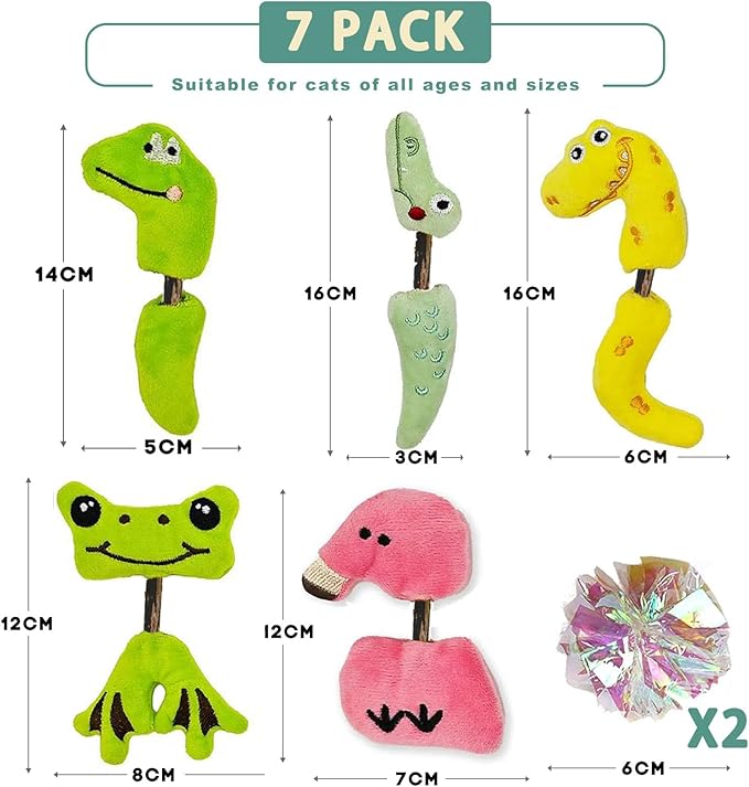 Interactive Cat Toys Set, Silvervine Chew Sticks and Cat Crinkle Balls, Indoor Cat Toys for Exercise and Dental Care, for All Cat Breeds (7 Pack)