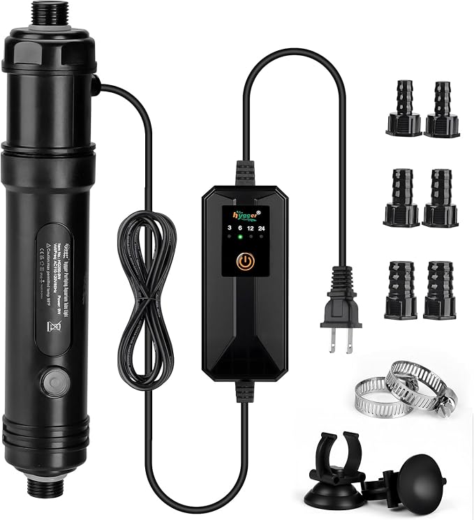 hygger 9W Aquarium U-V Light with Timer, 360° Protective Shield Clean Light for Crystal Clear Green Water, Submersible Fish Tank Cleaner for 60–100 Gallon Freshwater & Saltwater Aquariums
