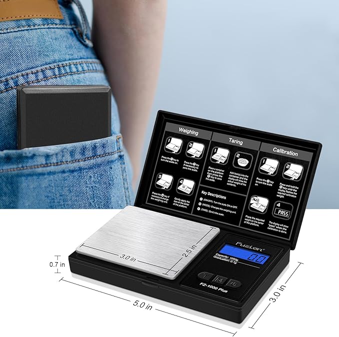 Fuzion Digital Pocket Gram Scale .1 Gram Accuracy, 1000g Small Jewelry Scale, Mini Digital Scale for Food, Herb, Spice, Coin - Weight Gram and Oz