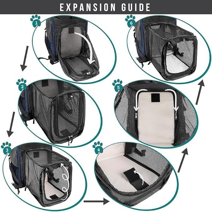 PetAmi Expandable Dog Backpack Carrier for Cats & Pets, Breathable Cat Carrier Backpack with Top Window & Multi-Entry, Ventilated Foldable Travel Carrier for Small Medium Pets up to 18 lbs, Navy