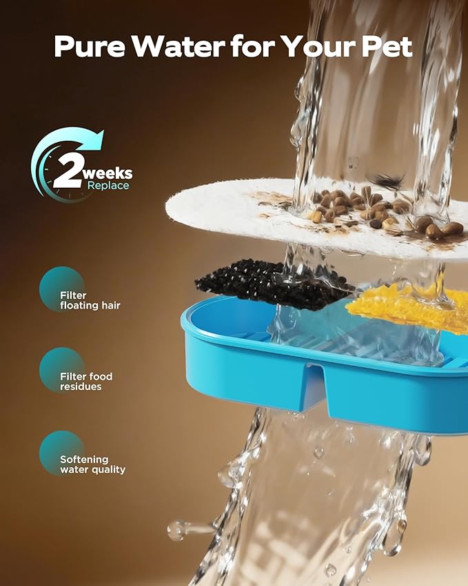 Cordless Cat Water Fountain Wireless: Battery Powered Pet Water Fountains for Cats Indoor with 8 Filters & 8 Sponges - 2.6L Rechargeable Kitty Water Fountain Stainless Steel with Water Level Window