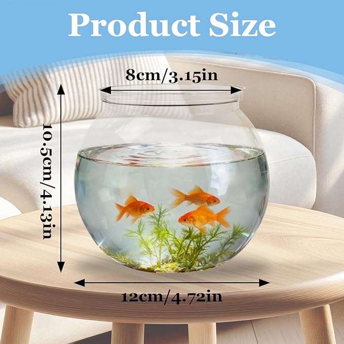 27 oz Mini Plastic Fish Bowl, Clear Round Small Fishbowl Aquarium, Unbreakable Shatterproof Plastic Betta Fish Tank, Desktop Goldfish Bowl for Home Decor & Party Centerpieces