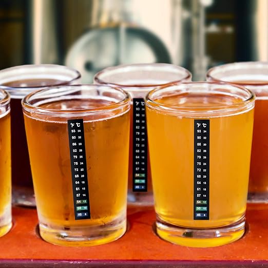 Zonon 24 Pcs Stick on Thermometer Strip for Brewing 46-93 °f (8-34 °c) | Liquid Crystal Strips, Wine Beer Aquariums Bottles Jars Fermenting Thermometer Stickers, Sourdough Digital Display Adhesive