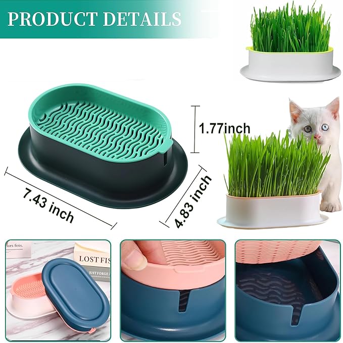 2Pcs Cat Grass Planter (No Seeds Included) Wheatgrass Planting Trays Hydroponic Cat Grass Growing Kits for Indoor Cats Soilless Organic Nursery Box Pet Grass Pot (C)