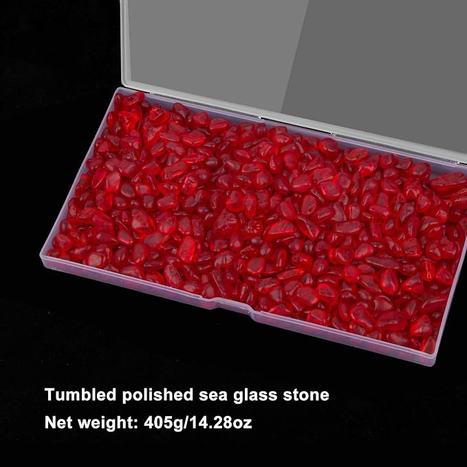 QEQEKAKA Sea Glass Stones for Crafts 1LB Red Pebbles Gemstones Bulk | Small Glass Stones for Beaching Wedding DIY Decor Aquarium Turtle Tank Vase Filler (405g/14.28oz)