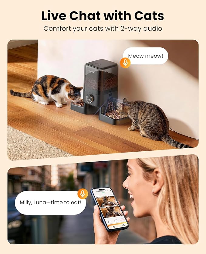 oneisall Automatic Cat Feeder with Camera for 2 Cats, 1080P HD Night Vision, 20 Cups/5L Cat Feeder Automatic, 2-Way Audio, 5G WiFi APP Remote Control Pet Feeder
