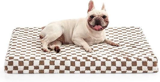 JOEJOY Dog Bed for Medium Dogs, Large Orthopedic Dog Bed with Removable Washable Cover, Cute Modern Plush & Memory Egg Crate Foam Dog Bed, 30 x 20 inch, Brown