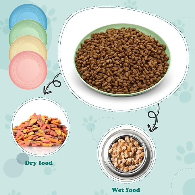 Gerrii 12 Pieces Beard Fatigue Relief Cat Bowl 6 Inch Round Shallow Cat Food Dish Wet Feeding Bowls Wide and Small Pet Dish for Kittens and Short Legged Kitten, Wheat Straw(Light Colors,Classic)