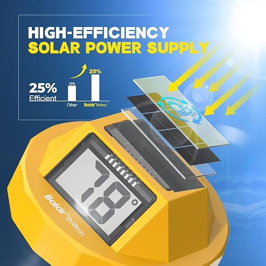 Pool Thermometer Solar Digital Floating, High Precision Large Screen Without Fogging with Double-Sided Display Screen for Swimming Pool, Aquarium, Spa, Hot Spring, Ponds(Yellow)