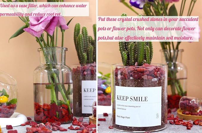 Red Jasper Aquarium Gravel Rocks Natural Tumbled Healing Crystal Chips Bulk Gemstones Tumbled Crushed Stones for Fountain Vase Filler Planters Decorative Fish Tank Potted Reiki Energy Balancing 0.44lb