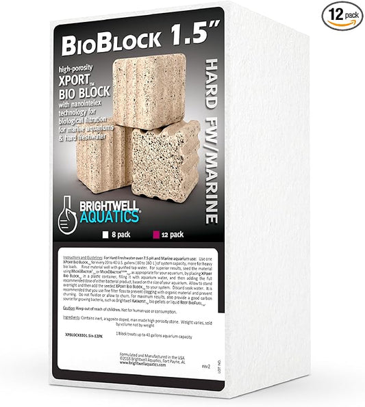 Brightwell Aquatics - Xport-BIO Block Aquarium Filter - Biological Filtration Media for Bacteria Growth, Nutrient Control and Control of Other Unwanted Nutrients - Aquarium Treatments, 12Pack, 1.5inch